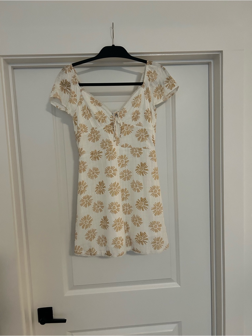 American Eagle Outfitters White Mini Dress with Tan Print